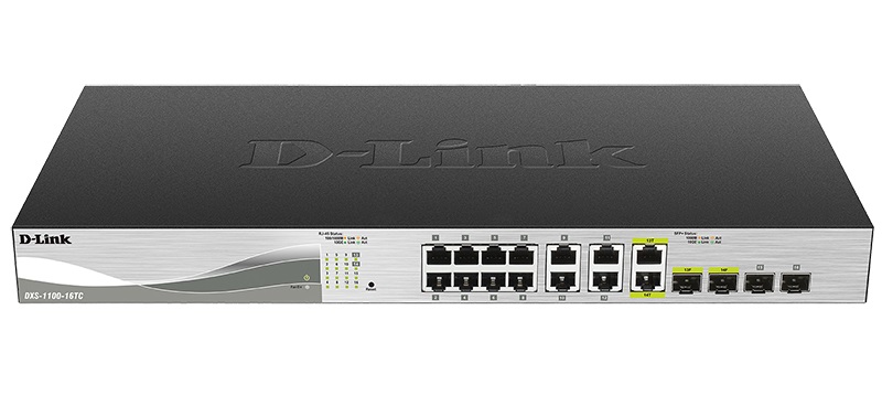 D-Link DXS-1100-16TC/A1A, 10 Gigabit Ethernet Smart Switch with 12-ports 10GBASE-T,  2 combo-ports 10GBASE-T/SFP+, 2-ports SFP+