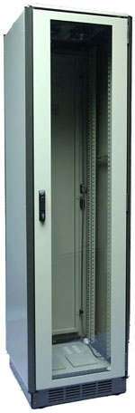 Шкаф телекоммуникационный 46U 600х800х2200 в составе: каркас, дверь стеклянная, дверь металлическая, боковые панели, 19" профили, крышка с кабельным проемом, винтовые опоры  