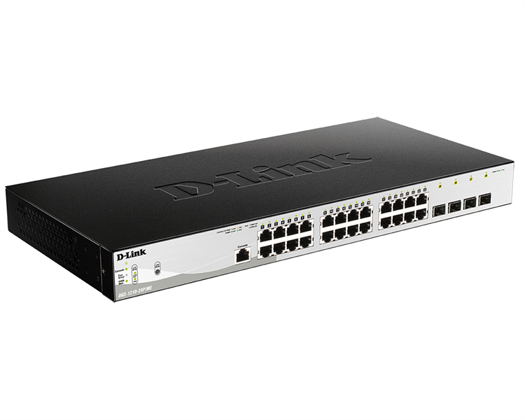 D-Link DGS-1210-28P/ME/B1A, L2 Managed Switch with  24 10/100/1000Base-T ports and 4 1000Base-X SFP ports (24 PoE ports 802.3af/802.3at (30 W), PoE Budget 193 W)