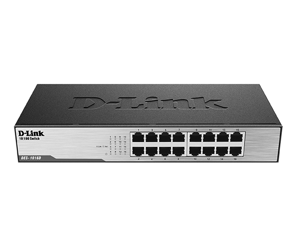 D-Link DES-1016D/H1A, L2 Unmanaged Switch with 16 10/100Base-TX ports.8K Mac address, Auto-sensing, 802.3x Flow Control, Stand-alone, Auto MDI/MDI-X for each port, D-Link Green technology, Metal case