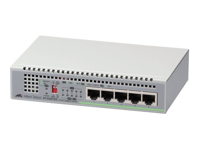 Allied telesis 5 port 10/100/1000TX unmanaged switch with external power supply EU Power Adapter