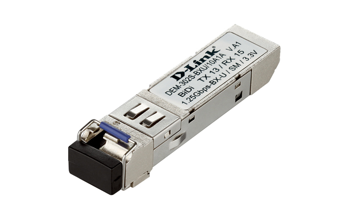 D-Link DEM-302S-BXU, 1-port mini-GBIC 1000Base-BX SMF WDM (Bi-Directional) (up to 2km, single mode) TX: 1310nm, RX: 1550nm