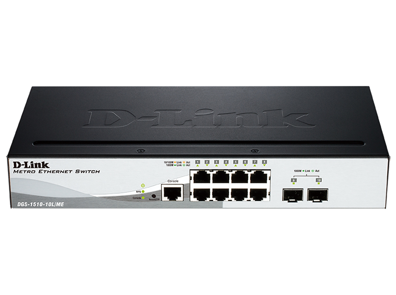 D-Link DGS-1510-10L/ME/A1A, Managed Gigabit Switch with 8 Ports 10/100/1000Base-T + 2 1000Base-X SFP ports