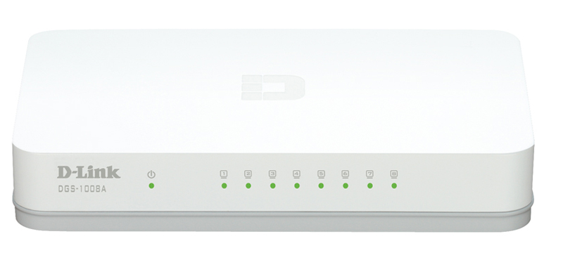 D-Link DGS-1008A/D1A, L2 Unmanaged Switch with 8 10/100/1000Base-T ports.8K Mac address,Auto-sensing, 802.3x Flow Control, Stand-alone, Auto MDI/MDI-X for each port, Plastic case.Manual + External P