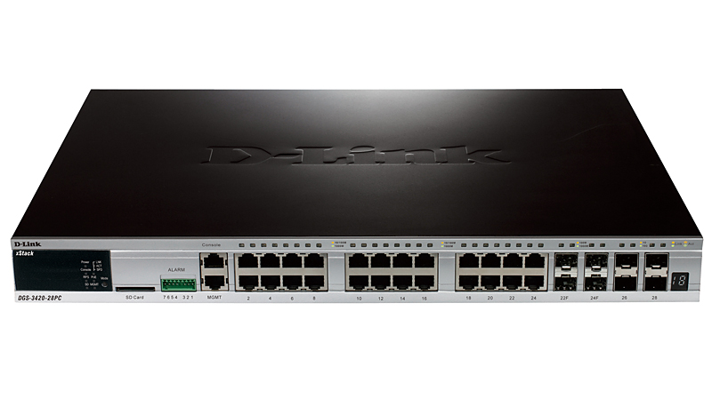 D-Link DGS-3420-28PC, 24-ports PoE 10/100/1000Base-T L2+ Stackable Management Switch with 4 Combo ports 10/100/1000Base-T/SFP and 4-ports SFP+