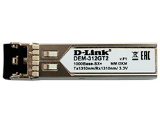 D-Link 312GT2/A1A, SFP Transceiver with 1 1000Base-SX+ port.Up to 2km, multi-mode Fiber, Duplex LC connector, Transmitting and Receiving wavelength: 1310nm, 3.3V power.