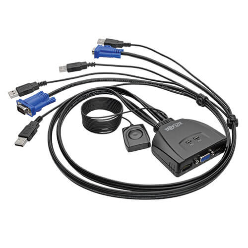 2-портовый КВМ-переключатель с кабелями USB/VGA и совместным использованием периферии USB