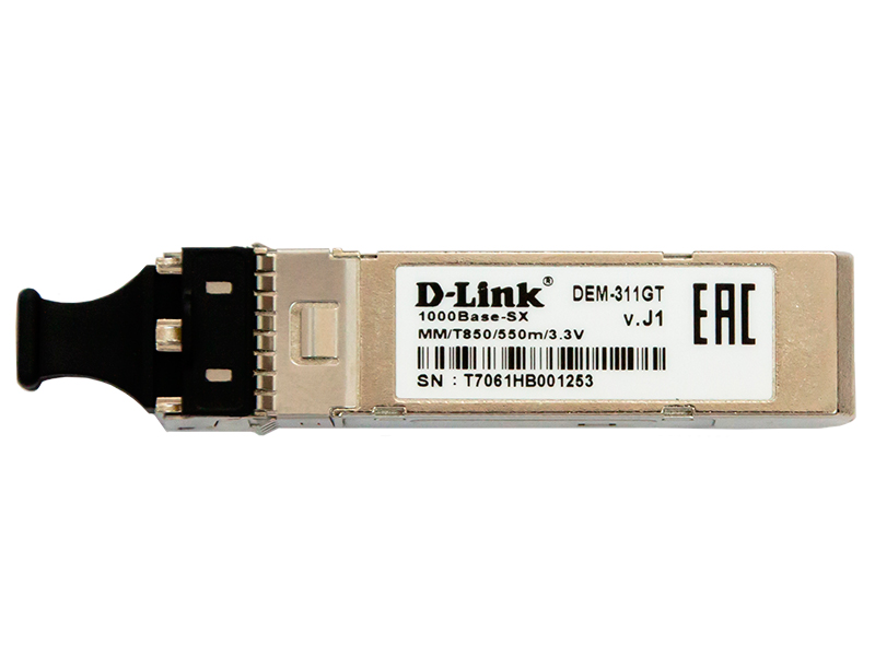D-Link 311GT/A1A, SFP Transceiver with 1 1000Base-SX port.Up to 550m, multi-mode Fiber, Duplex LC connector, Transmitting and Receiving wavelength: 850nm, 3.3V power.