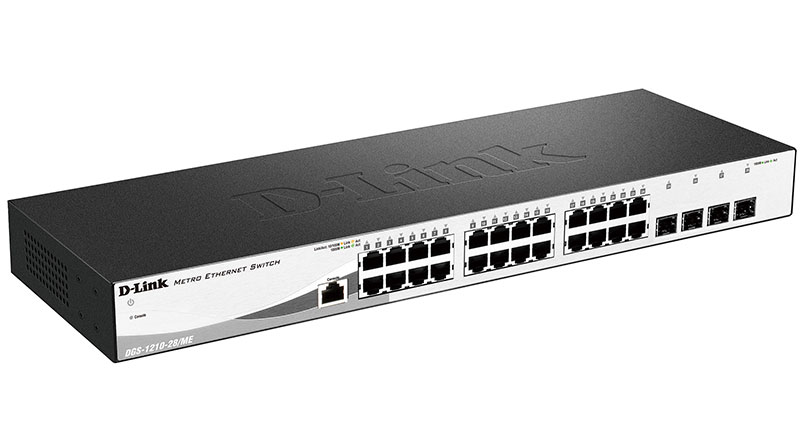 D-Link DGS-1210-28/ME/A2A, L2 Managed Switch with 24 10/100/1000Base-T ports and 4 1000Base-X SFP ports.16K Mac address, 802.3x Flow Control, 4K of 802.1Q VLAN, 802.1p Priority Queues, Traffic Segmen