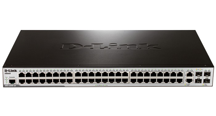 D-Link DES-3200-52/C1B, 48-Port 10/100Mbps + 2 Combo 1000BASE-T/SFP + 2 SFP L2 Management Switch 16K MAC address, 4K of 802.1Q VLAN Support, QoS  support, Traffic Segmentation, Bandwidth  Control (Per