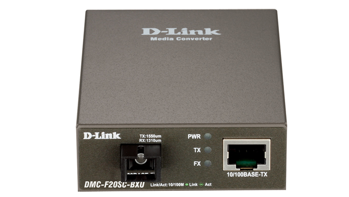 D-Link DMC-F20SC-BXU, Fast Ethernet Twisted-pair to Fast Ethernet Single-mode Fiber (20km, SC, TX 1310nm, RX 1550nm) Media Converter Module