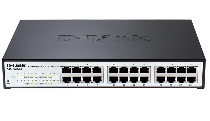 D-Link DGS-1100-24/B2A, 24-port 10/100/1000Base-T  Smart Switch 24-port 10/100/1000Base-T Metro Ethernet Switch 802.3x Flow Control, 802.3ad Link Aggregation, PortMirroring,  802.1Q VLAN up to 128, VI