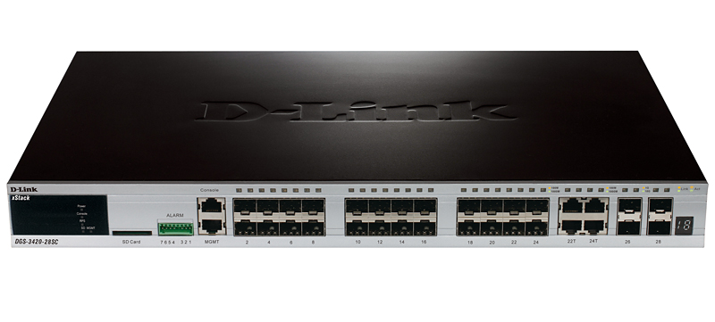D-Link DGS-3420-28SC/B1A, 24-ports SFP L2+ Stackable Management Switch with 4 Combo ports 10/100/1000Base-T/SFP and 4-ports SFP+