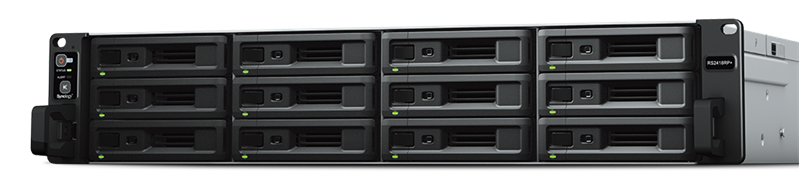 Synology Rack 2U QC2,1GhzCPU/4Gb(up to 64)/RAID0,1,10,5,6/up to 12hot plug HDDs SATA(3,5' or 2,5')(up to 24 with RX1217)/2xUSB/4GigEth(+1Expslot)/iSCSI/2xIPcam(up to 40)/1xPS/no rail