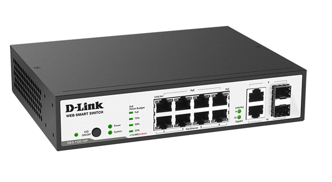 D-Link DES-1100-10P/A1A, 10 ports compact 11” EasySmart switch