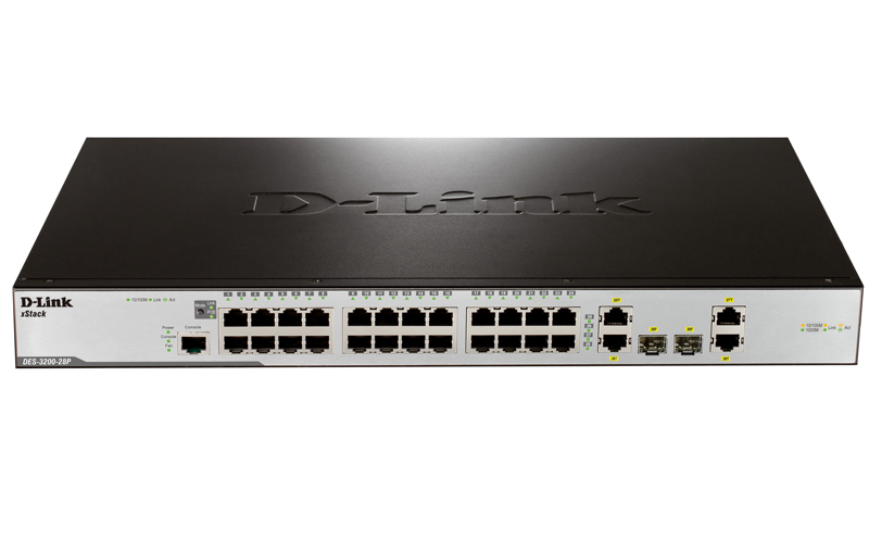 D-Link DES-3200-28P/C1A, 24-Port 10/100Mbps PoE + 2 Combo 1000BASE-T/SFP + 2 10/100/1000BASE-T L2 Management Switch