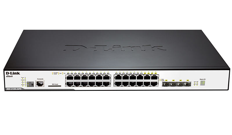 D-Link DGS-3120-24PC/B1AEI, L3 Managed Switch with 20 10/100/1000Base-T ports  and 4 100/1000Base-T/SFP combo-ports and 2 10GBase-CX4 ports (24 PoE ports 802.3af/802.3at (30 W), PoE Budget 370W, PoE B