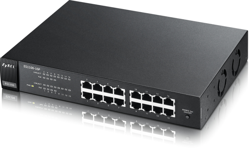 ZyXEL ES1100-16P 16-портовый коммутатор Fast Ethernet c 8 портами PoE.
