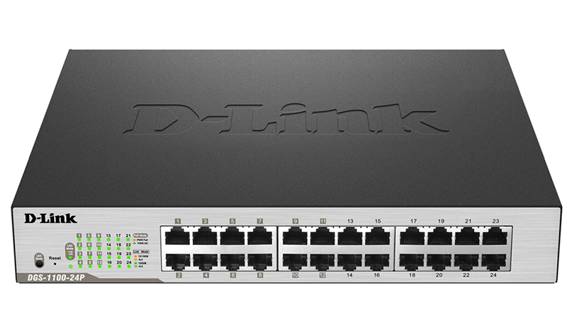 D-Link DGS-1100-24P/B2A, 12-port 10/100/1000Base-T PoE + 12-port 10/100/1000Base-T EasySmart switch 12-port 10/100/1000Base-T PoE + 12-port 10/100/1000Base-T IEEE802.3af/802.3at(1-12 ports),Total PoE