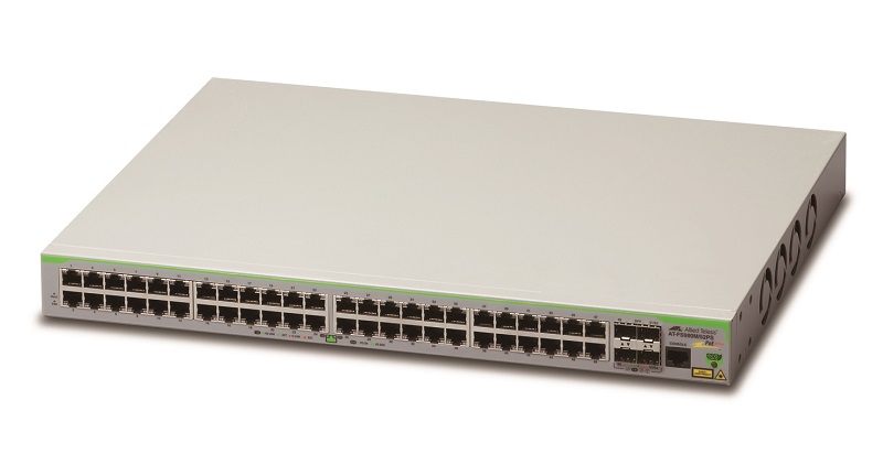 Allied Telesis 48 x 10/100T POE+ ports and 4 x 100/1000X SFP (2 for Stacking), Fixed AC power supply, EU Power Cord