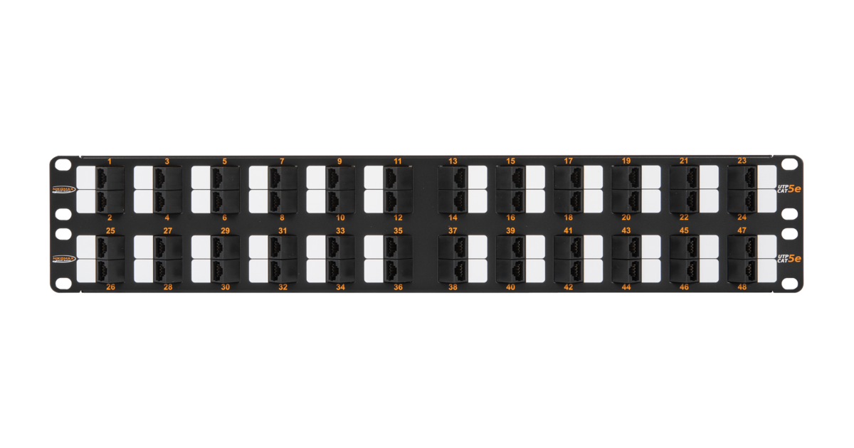 Неэкранированная патч-панель с угловыми портами, 48 портов, 19", 2U, категория 5e
