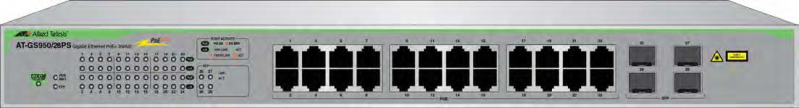 Allied Telesis 24 port 10/100/1000TX PoE+ plus 4 x 100/1000 SFP, WebSmart Switch, 185W PoE budget, EU Power Cord