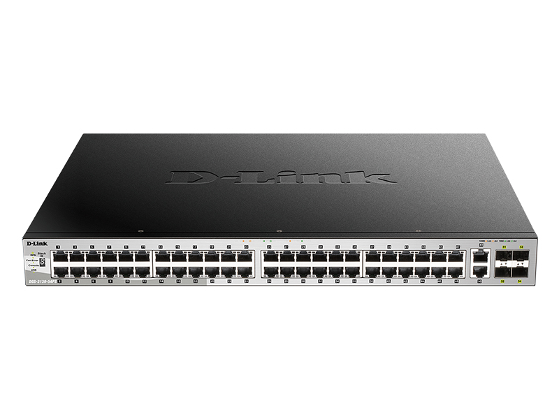 D-Link DGS-3130-54PS/A1A, L2+ Managed Switch with 48 10/100/1000Base-T ports and 2 10GBase-T ports and 4 10GBase-X SFP+ ports (48 PoE ports 802.3af/802.3at (30 W), PoE Budget 370W, PoE Budget with RPS