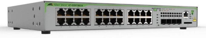 Allied Telesis 24 x 10/100/1000T ports and 4 x SFP uplink slots (100/1000X SFP), Fixed one AC power supply, EU Power Cord