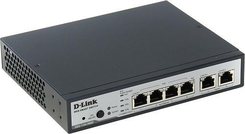 D-Link DES-1100-06MP/A1A, 4 10/100Base-TX PoE ports + 2 10/100/1000Base-T Ports Metro Ethernet Switch PoE Budget 80W, Supports 802.3at and 802.3af Port Mirroring, IGMP Snooping, Link Aggregation 802.3
