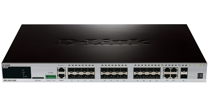 D-Link DGS-3420-26SC, 24-ports SFP L2+ Stackable Management Switch with 4 Combo ports 10/100/1000Base-T/SFP and 2-ports SFP+