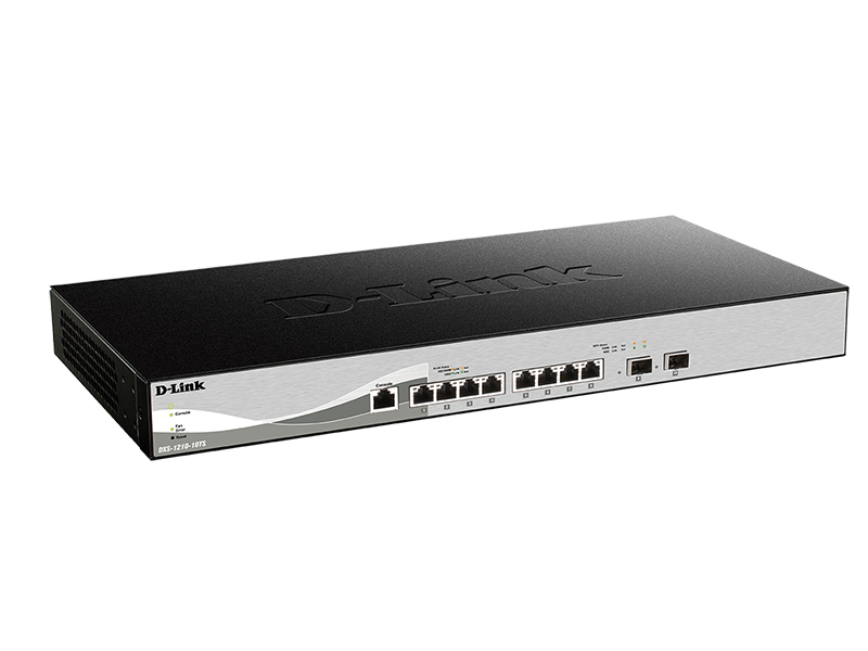 D-Link DXS-1210-10TS/A2A, 10 Gigabit Ethernet Smart Switch with 8-port 10GBASE-T and 2-port SFP+ 802.3x Flow Control, 802.3ad Link Aggregation, 802.1Q VLAN, 802.1p Priority Queues, Port mirroring, Jum