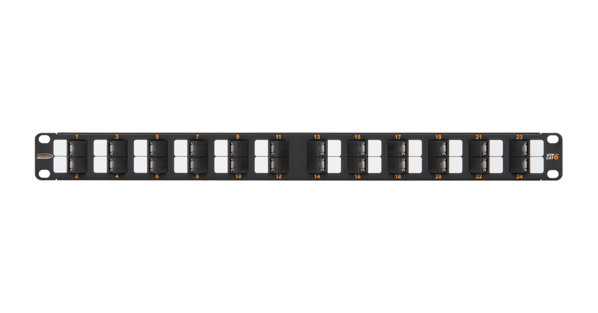 Неэкранированная патч-панель с угловыми портами, 24 порта, 19", 1U, категория 6